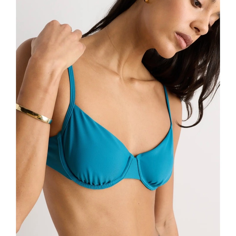 Quince Italian Demi Bikini Top Women S Lagoon Teal Blue Underwire Beach Vacation